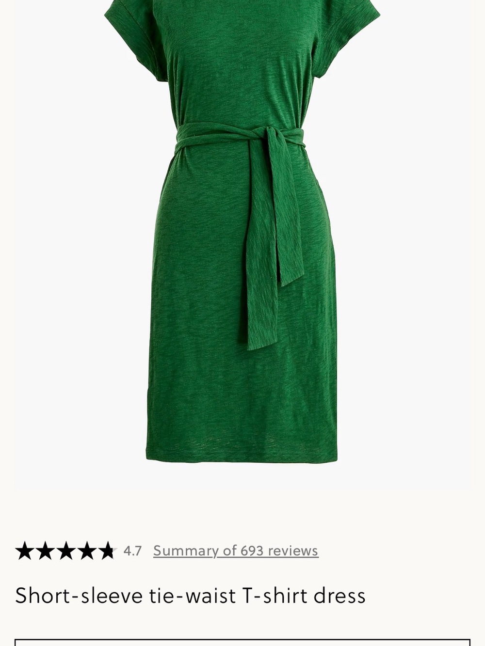 J. Crew Short-Sleeve Tie-Waist Mini Dress in Forest Green